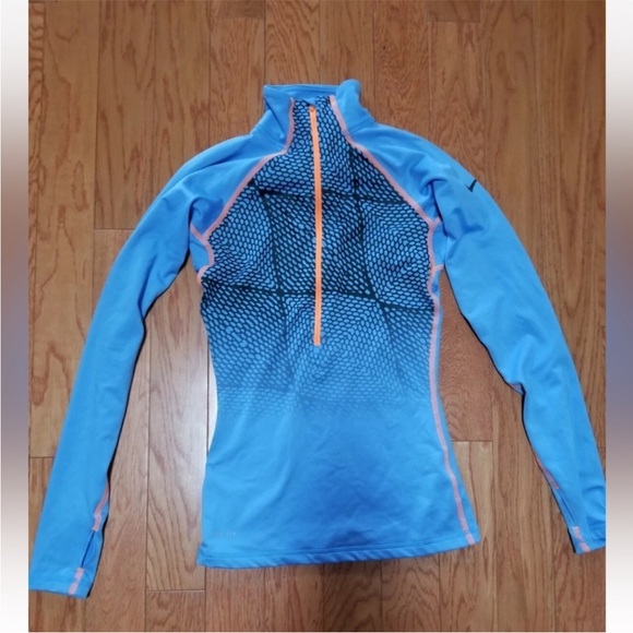 Nike Pro Dri-fit Women’s Half Zip Pullover Blue Orange Fleece Lined Size Large - Picture 10 of 12